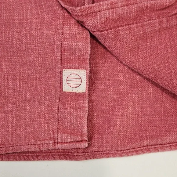 Marine Layer Mens Selvage Short Sleeve Button Down Shirt Red Cotton Slub Large - Picture 4 of 9